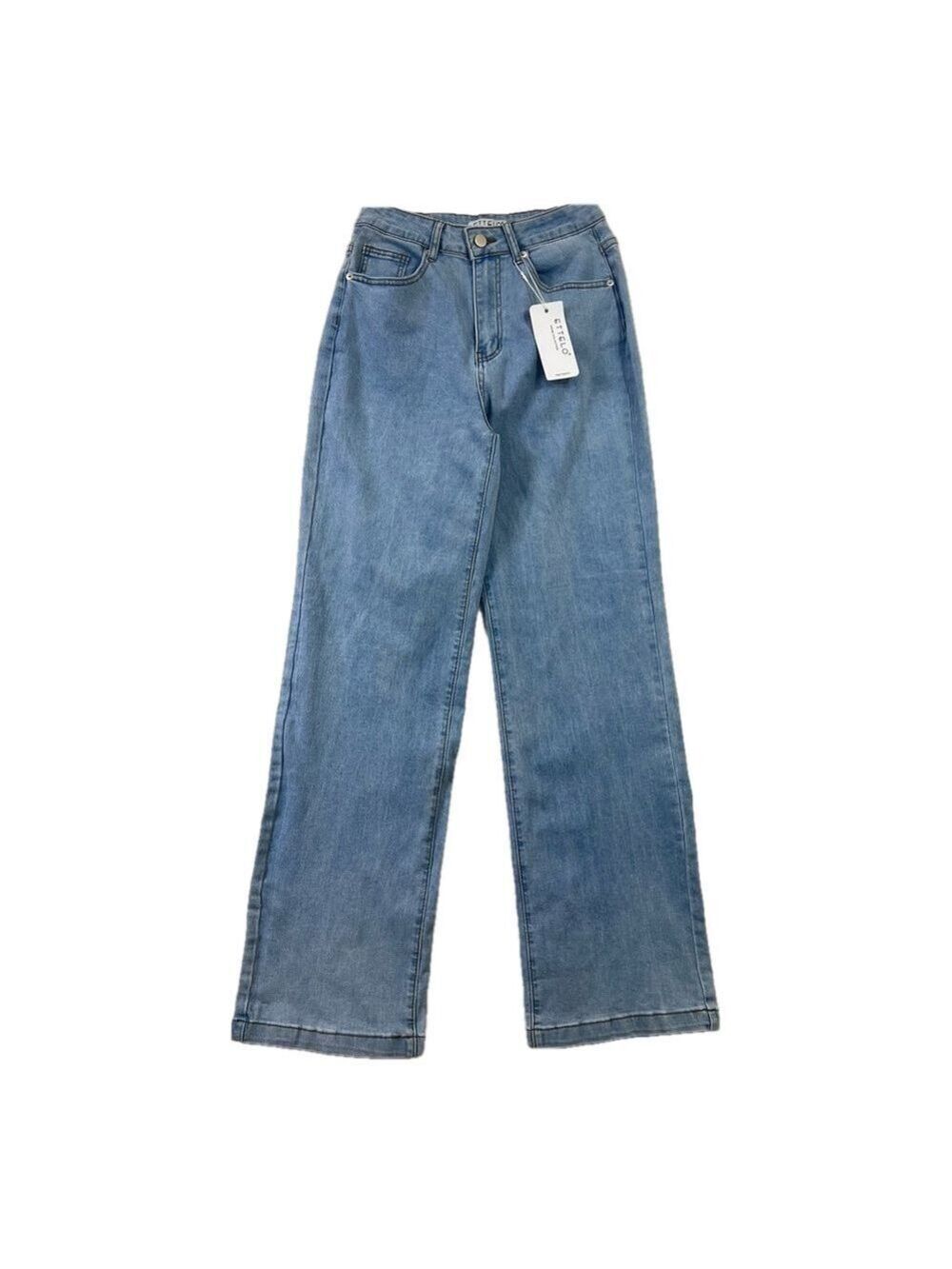 Ettelo Blue Straight Wide Leg High Waisted Jeans Women’s 25x30 Size 6 NWT Y2K